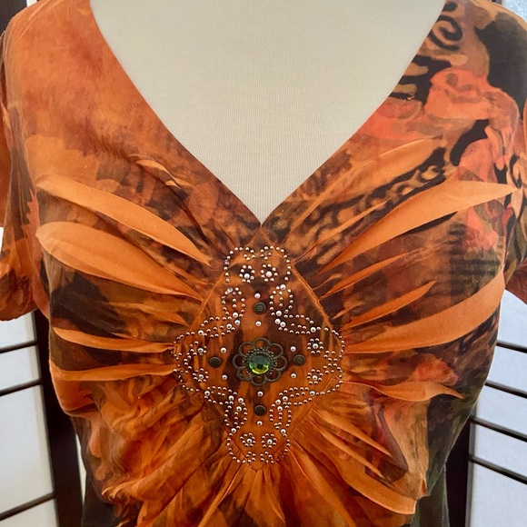 BLEU Embellished Orange Black Blouse size Medium - Picture 2 of 6